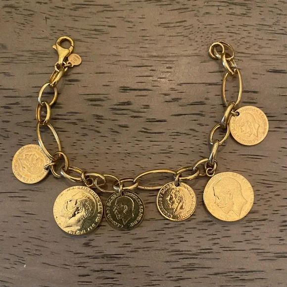 ITALY 925 stamped Sterling Silver 24k gold-plated Euro Coin Charm Bracelet NEW - Picture 5 of 5